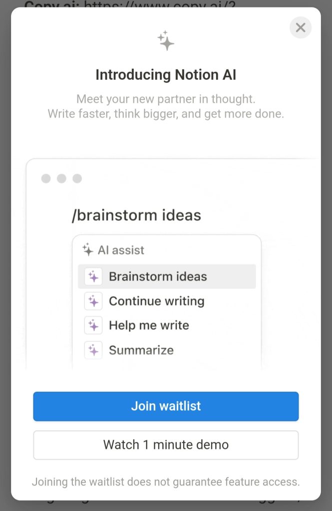 Notion AI feature in private alpha